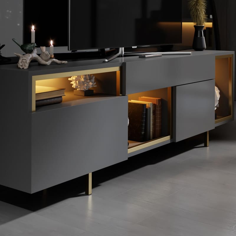 Denvar TV-taso 180x55x32 cm - antrasiitti ja kulta - Huonekalut - TV- & Mediakalusteet - Tv taso & Mediataso