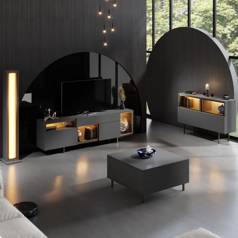 Denvar TV-taso 180x55x32 cm - antrasiitti ja kulta - Huonekalut - TV- & Mediakalusteet - Tv taso & Mediataso