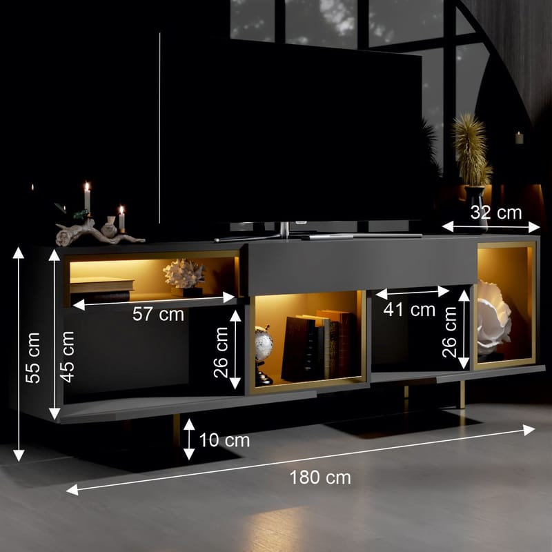 Denvar TV-taso 180x55x32 cm - antrasiitti ja kulta - Huonekalut - TV- & Mediakalusteet - Tv taso & Mediataso