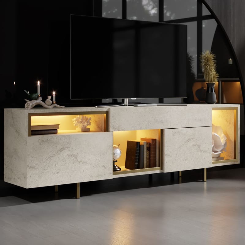 Denvar TV-taso 180x55x32 cm - travertiini ja kulta - Huonekalut - TV- & Mediakalusteet - Tv taso & Mediataso