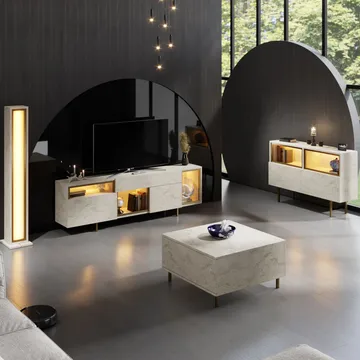 Denvar TV-taso 180x55x32 cm - travertiini ja kulta - Huonekalut - TV- & Mediakalusteet - Tv taso & Mediataso