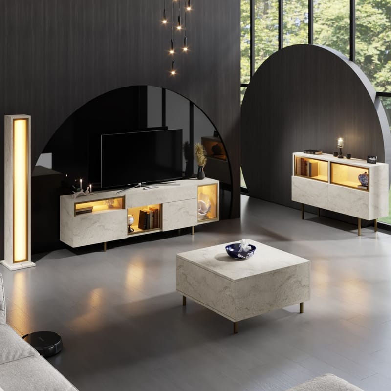 Denvar TV-taso 180x55x32 cm - travertiini ja kulta - Huonekalut - TV- & Mediakalusteet - Tv taso & Mediataso