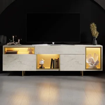 Denvar TV-taso 180x55x32 cm - travertiini ja kulta - Huonekalut - TV- & Mediakalusteet - Tv taso & Mediataso