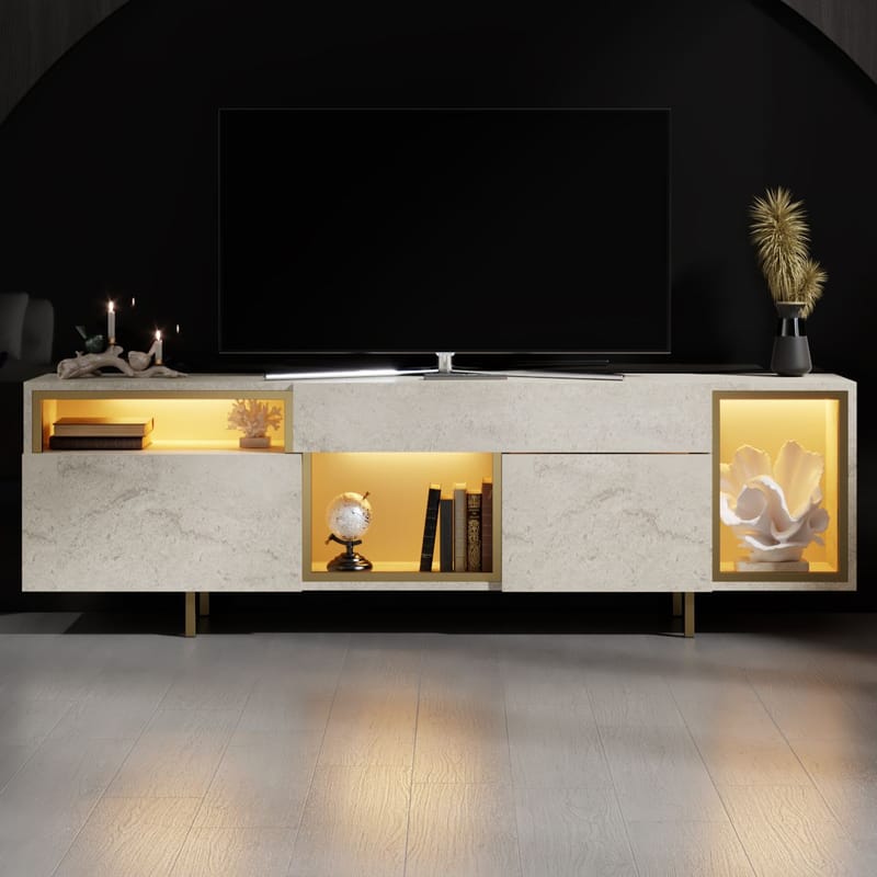 Denvar TV-taso 180x55x32 cm - travertiini ja kulta - Huonekalut - TV- & Mediakalusteet - Tv taso & Mediataso