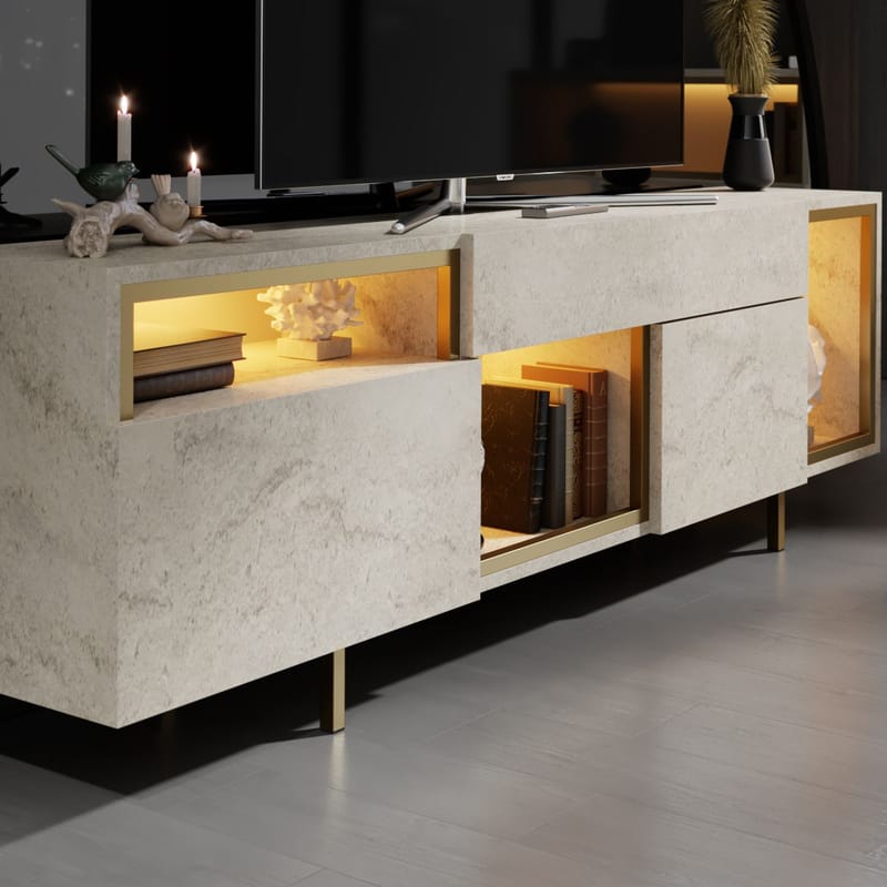 Denvar TV-taso 180x55x32 cm - travertiini ja kulta - Huonekalut - TV- & Mediakalusteet - Tv taso & Mediataso
