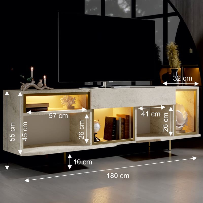 Denvar TV-taso 180x55x32 cm - travertiini ja kulta - Huonekalut - TV- & Mediakalusteet - Tv taso & Mediataso