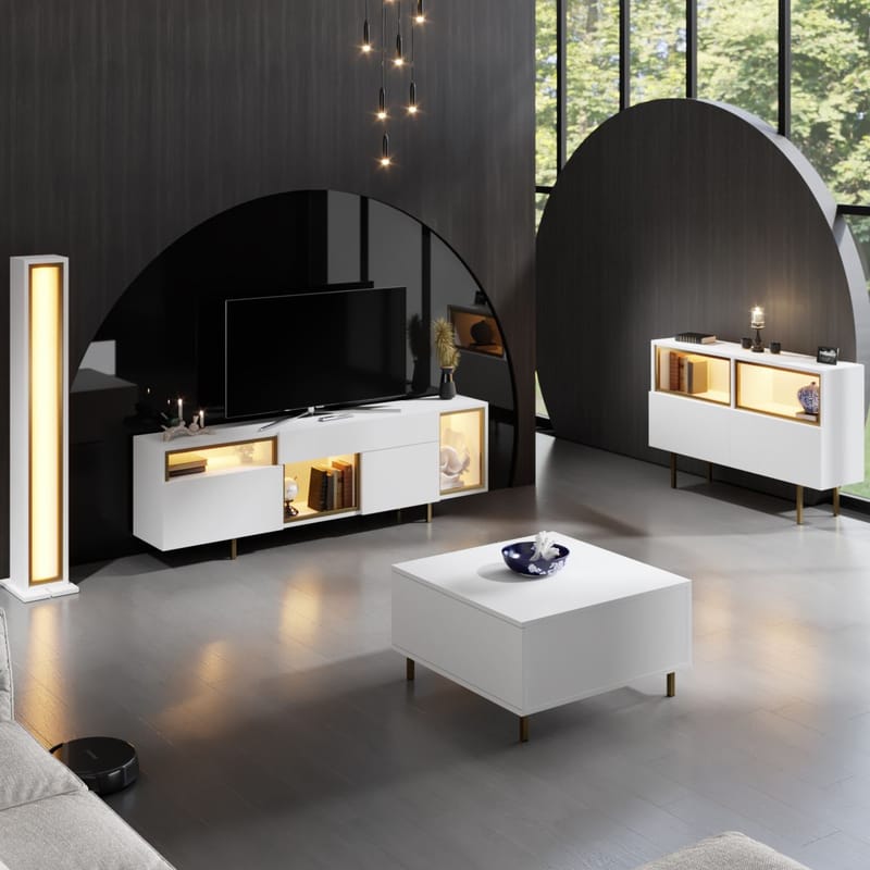 Denvar TV-taso 180x55x32 cm - valkoinen ja kulta - Huonekalut - TV- & Mediakalusteet - Tv taso & Mediataso