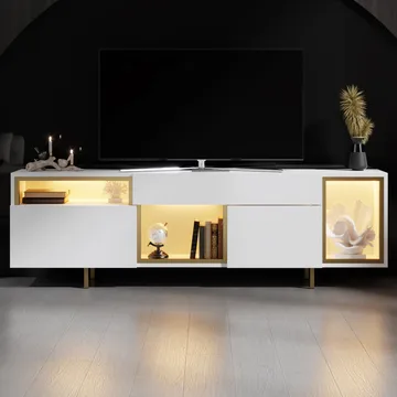 Denvar TV-taso 180x55x32 cm - valkoinen/kulta - Huonekalut - TV- & Mediakalusteet - Tv taso & Mediataso
