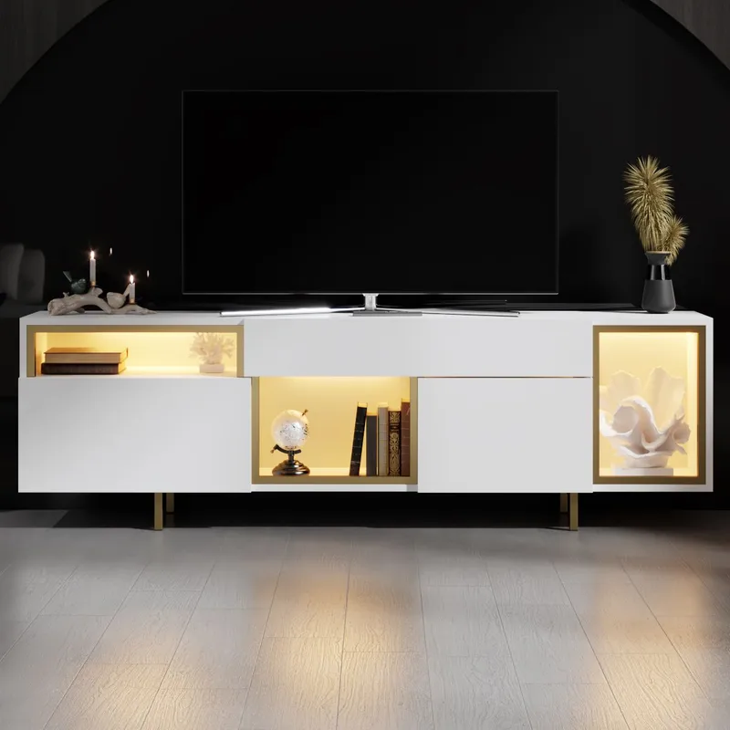 Denvar TV-taso 180x55x32 cm - valkoinen/kulta - Huonekalut - TV- & Mediakalusteet - Tv taso & Mediataso