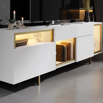 Denvar TV-taso 180x55x32 cm - valkoinen/kulta - Huonekalut - TV- & Mediakalusteet - Tv taso & Mediataso
