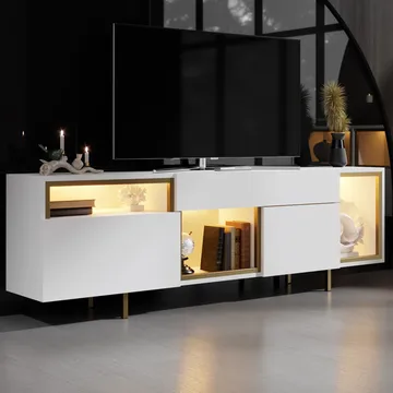 Denvar TV-taso 180x55x32 cm - valkoinen/kulta - Huonekalut - TV- & Mediakalusteet - Tv taso & Mediataso