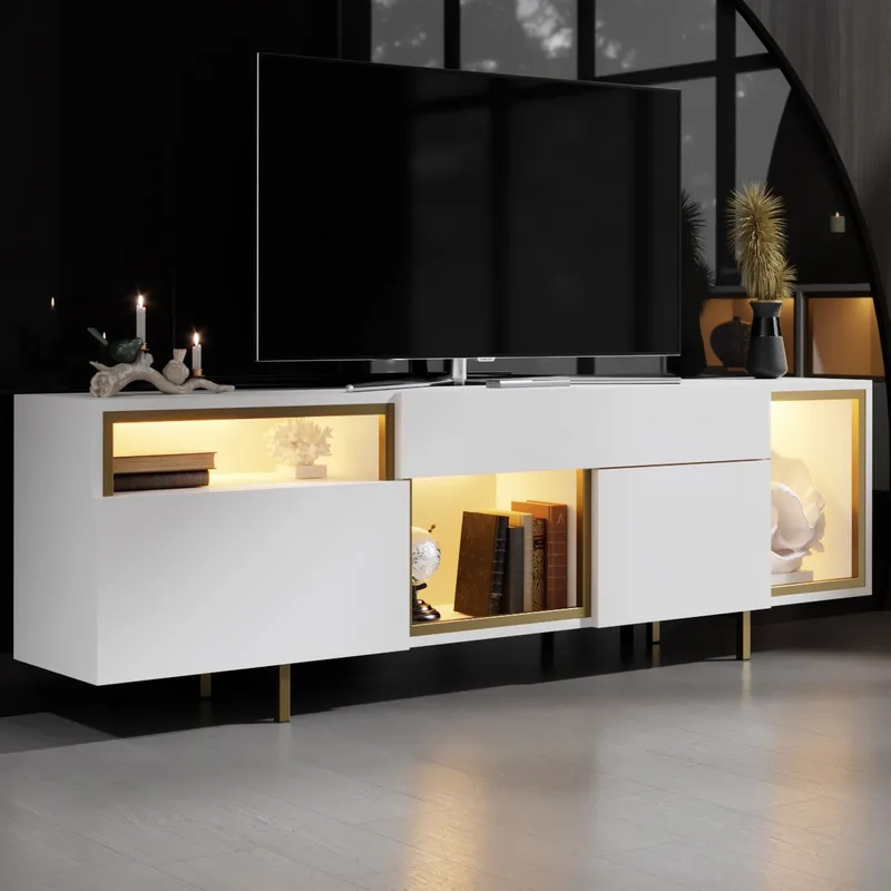 Denvar TV-taso 180x55x32 cm - valkoinen/kulta - Huonekalut - TV- & Mediakalusteet - Tv taso & Mediataso