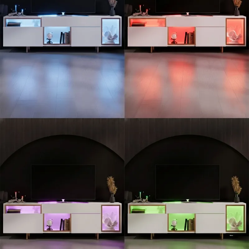 Denvar TV-taso 180x55x32 cm - valkoinen/kulta - Huonekalut - TV- & Mediakalusteet - Tv taso & Mediataso