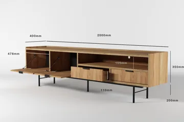 Dravo TV-taso 200 cm - Luonnonhikkori - Huonekalut - TV- & Mediakalusteet - Tv taso & Mediataso