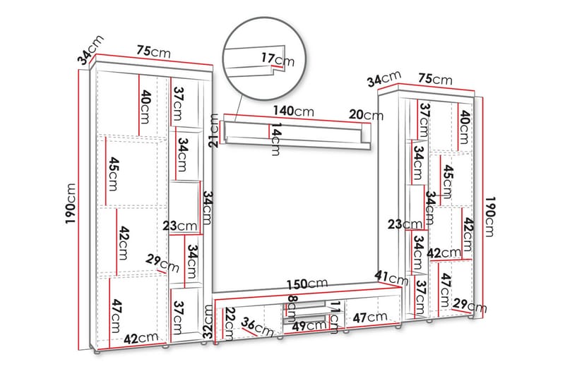 Eirwen TV-huonekalusetti - Valkoinen - Huonekalut - TV- & Mediakalusteet - TV-kalustepaketti
