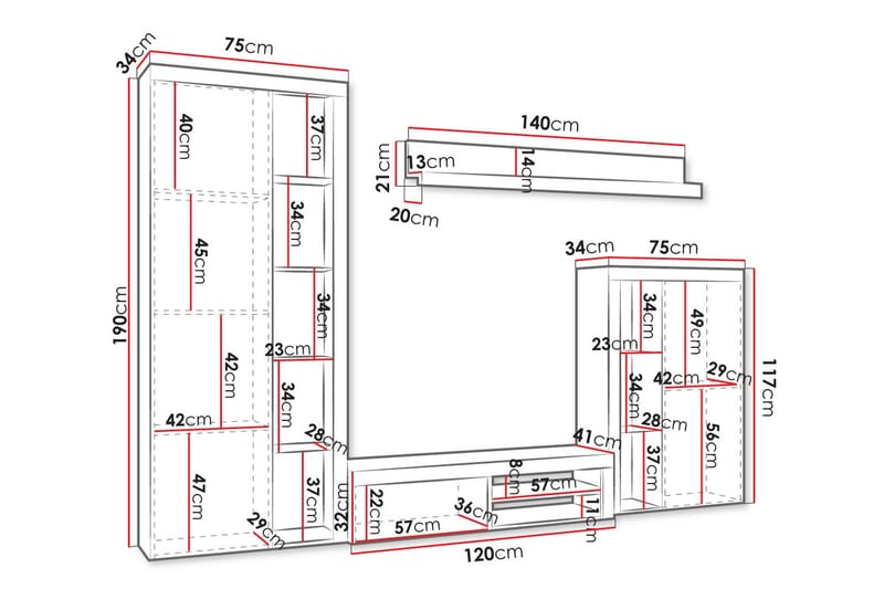 Eirwen TV-huonekalusetti - Valkoinen - Huonekalut - TV- & Mediakalusteet - TV-kalustepaketti