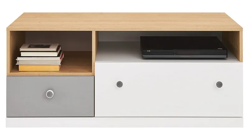Elvaren lattialla seisova TV-taso 120 cm, säilytystilalla, maalattua puuta, Valkoinen