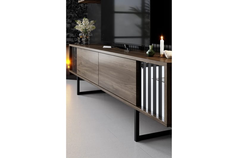 Erdem Tv-taso 180 cm - Pähkinäpuu/Musta - Huonekalut - TV- & Mediakalusteet - Tv taso & Mediataso