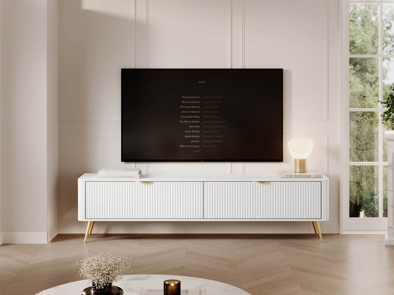 Forba lattialla seisova tv-taso 200 cm säilytyksellä maalattu puu - Valkoinen - Huonekalut - TV- & Mediakalusteet - Tv taso & Mediataso