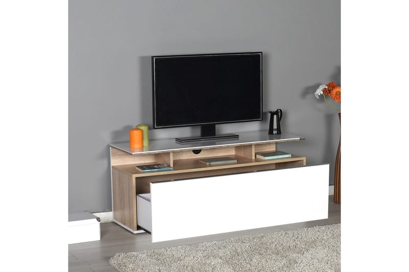 Galnor TV-taso 117 cm - Keskisävyinen puu/Valkoinen - Huonekalut - TV- & Mediakalusteet - Tv taso & Mediataso