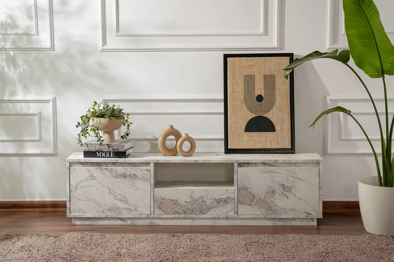 Gulliver Tv-taso 160x30 cm - Vaalea Beige/Marmori - Huonekalut - TV- & Mediakalusteet - Tv taso & Mediataso