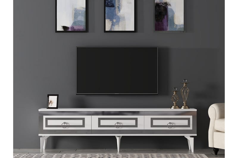Harlen Tv-taso 180 cm - Valkoinen/Hopea - Huonekalut - TV- & Mediakalusteet - Tv taso & Mediataso
