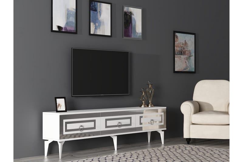 Harlen Tv-taso 180 cm - Valkoinen/Hopea - Huonekalut - TV- & Mediakalusteet - Tv taso & Mediataso