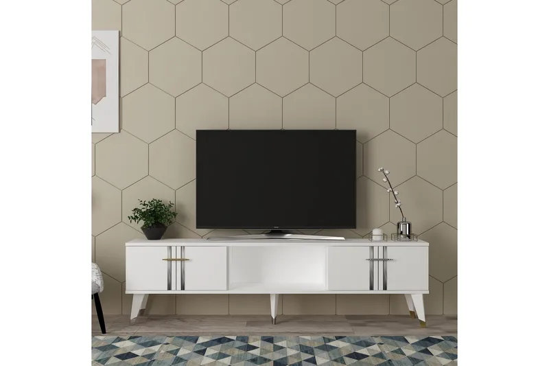 Harsum Tv-taso 150 cm, Valkoinen/Hopea