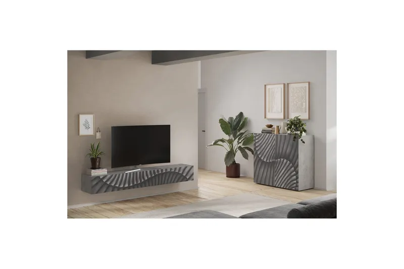 Hawell Seinälle kiinnitettävä TV-taso 210 cm - Harmaa - Huonekalut - TV- & Mediakalusteet - Tv taso & Mediataso