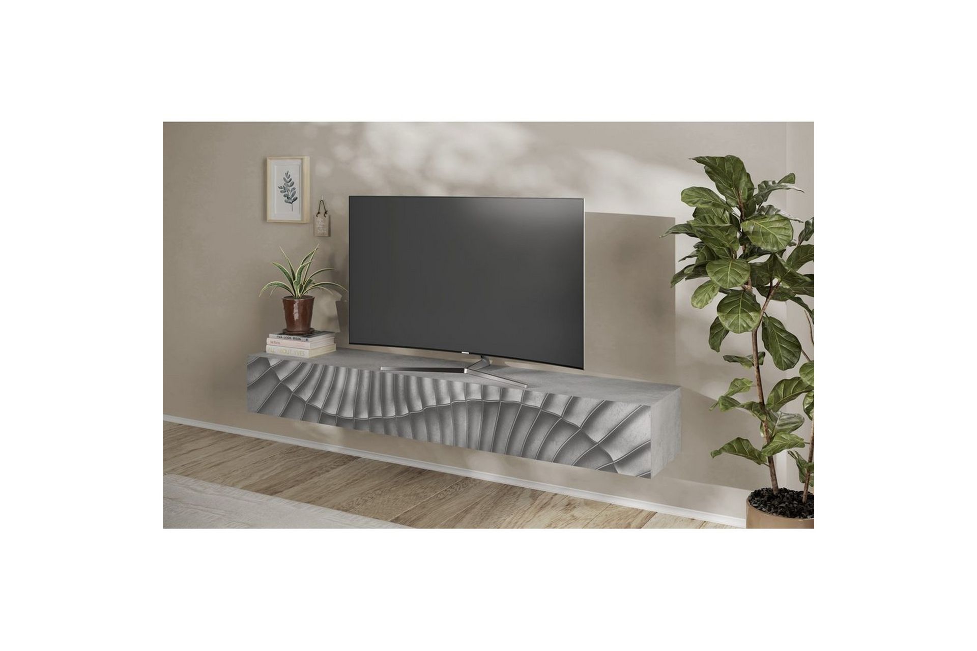 Hawell Seinälle kiinnitettävä TV-taso 210 cm - Harmaa - Huonekalut - TV- & Mediakalusteet - Tv taso & Mediataso