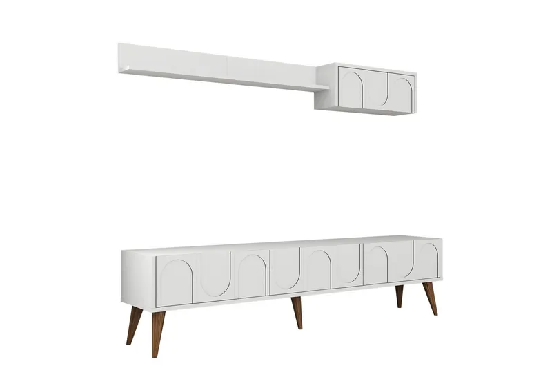 Hazim Tv-taso 180 cm, Valkoinen/Pähkinäpuu