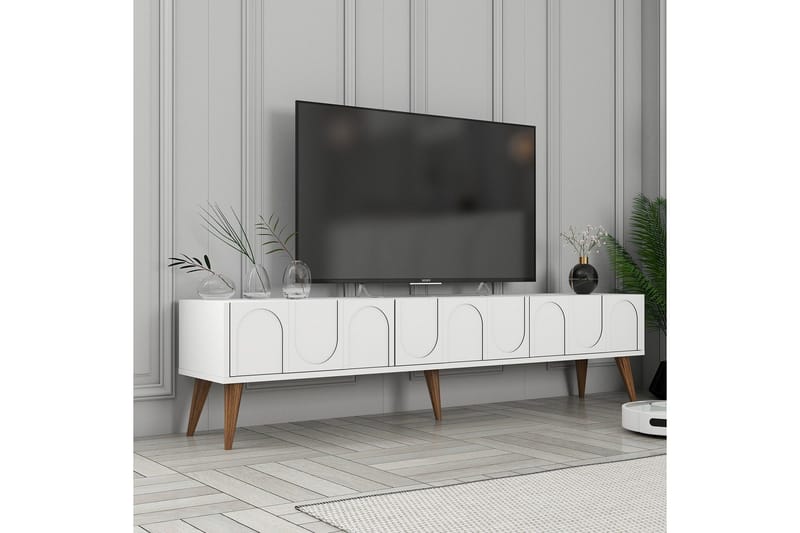 Hazim Tv-taso 180 cm - Valkoinen/Pähkinäpuu - Huonekalut - TV- & Mediakalusteet - Tv taso & Mediataso