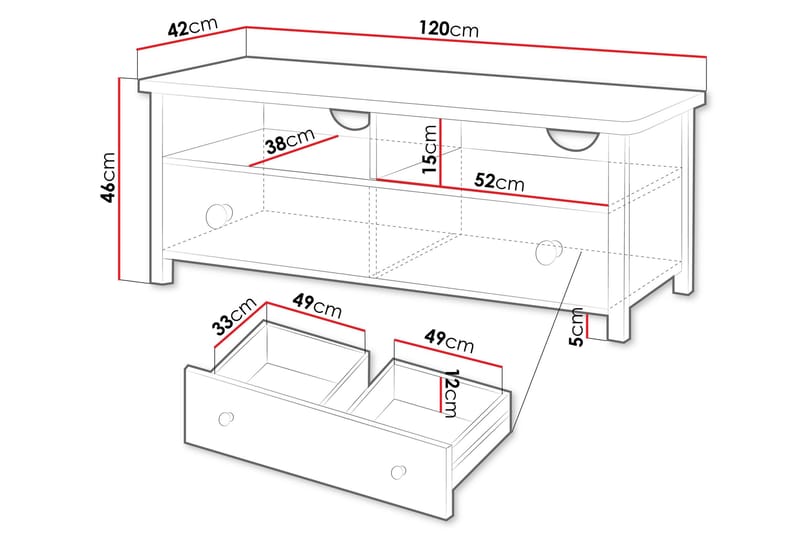Hilts Tv-Taso 120x42 cm - Valkoinen/Vaaleanpunainen - Huonekalut - TV- & Mediakalusteet - Tv taso & Mediataso