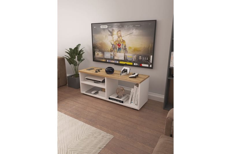 Hollowmere TV-taso 115 cm - Keskisävyinen puu/Valkoinen - Huonekalut - TV- & Mediakalusteet - Tv taso & Mediataso