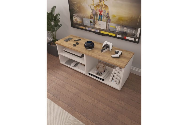 Hollowmere TV-taso 115 cm - Keskisävyinen puu/Valkoinen - Huonekalut - TV- & Mediakalusteet - Tv taso & Mediataso