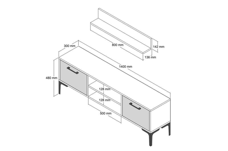 Holter TV-kalustesetti 140x30 cm - Valkoinen - Huonekalut - TV- & Mediakalusteet - TV-kalustepaketti