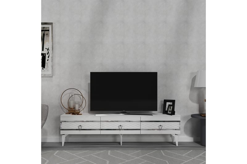 Ipek Tv-taso 180 cm - Valkoinen/Hopea - Huonekalut - TV- & Mediakalusteet - Tv taso & Mediataso
