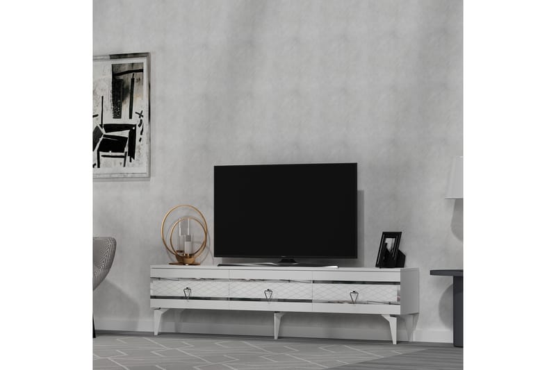 Ipek Tv-taso 180 cm - Valkoinen/Hopea - Huonekalut - TV- & Mediakalusteet - Tv taso & Mediataso