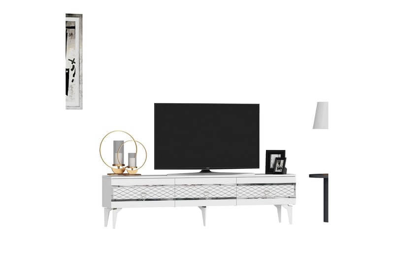 Ipek Tv-taso 180 cm - Valkoinen/Hopea - Huonekalut - TV- & Mediakalusteet - Tv taso & Mediataso