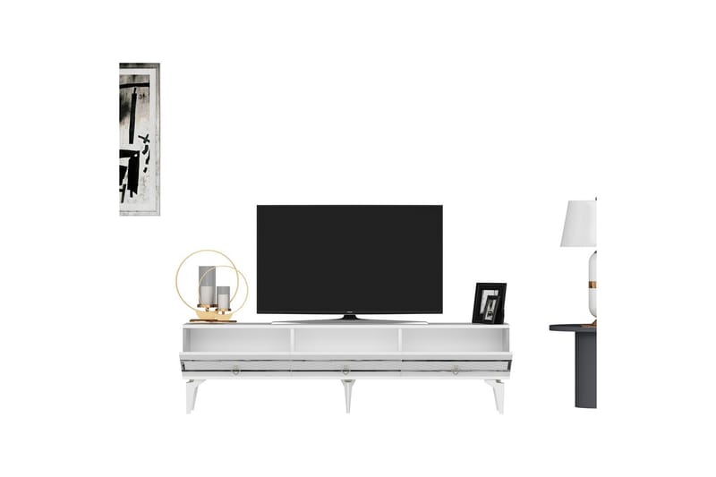 Ipek Tv-taso 180 cm - Valkoinen/Hopea - Huonekalut - TV- & Mediakalusteet - Tv taso & Mediataso