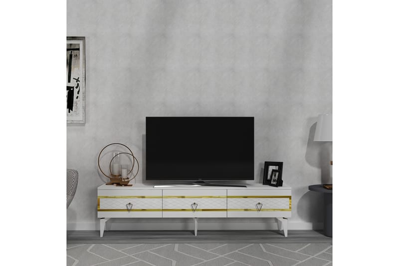 Ipek Tv-taso 180 cm - Valkoinen/Kulta - Huonekalut - TV- & Mediakalusteet - Tv taso & Mediataso