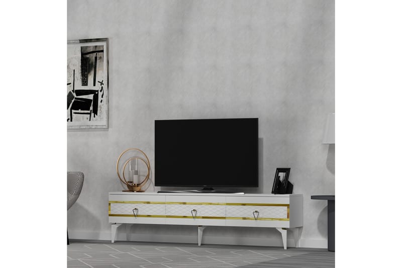 Ipek Tv-taso 180 cm - Valkoinen/Kulta - Huonekalut - TV- & Mediakalusteet - Tv taso & Mediataso