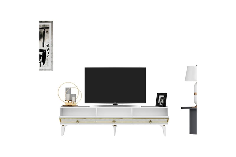 Ipek Tv-taso 180 cm - Valkoinen/Kulta - Huonekalut - TV- & Mediakalusteet - Tv taso & Mediataso