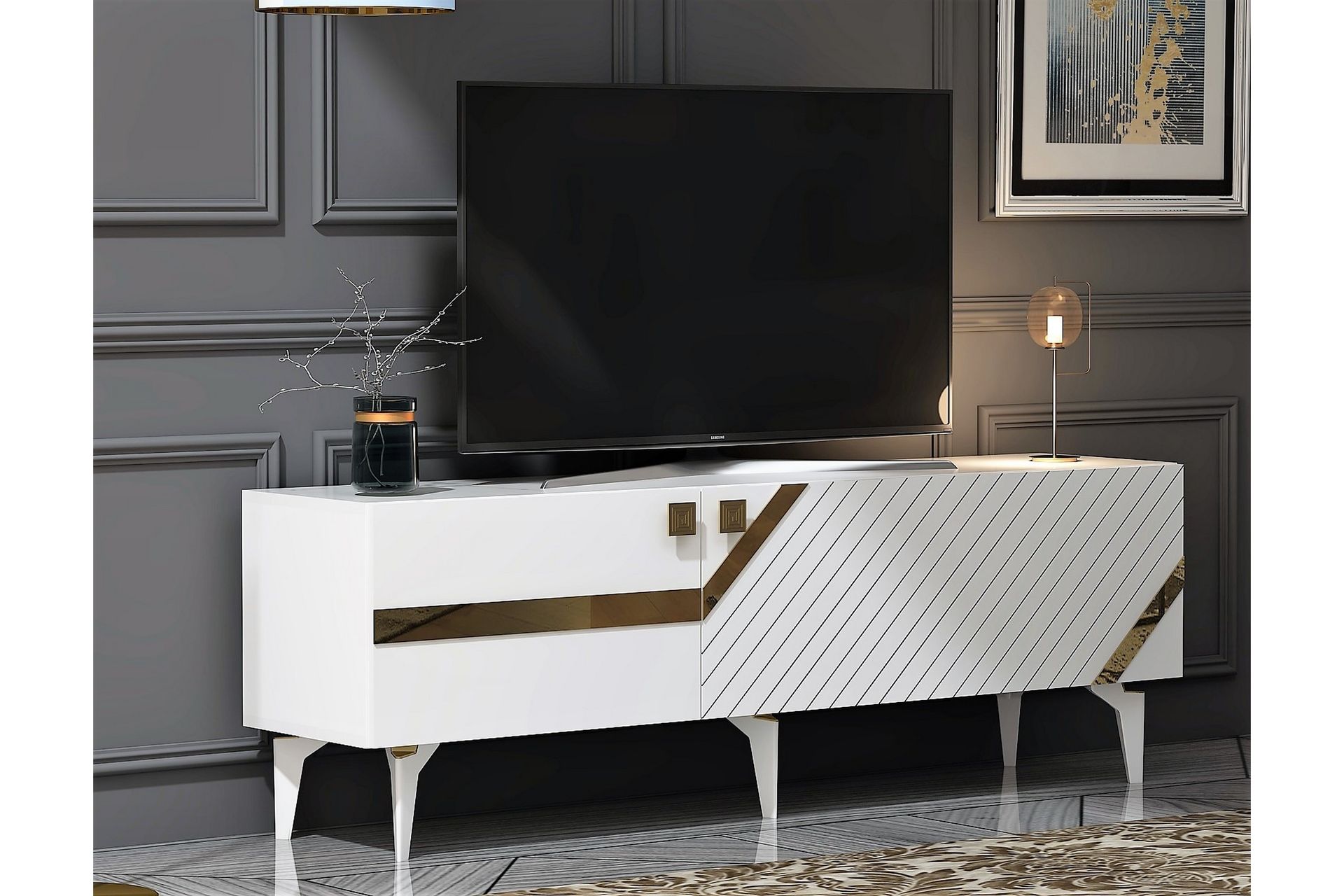 Iris Tv-taso 150 cm - Valkoinen/Kulta - Huonekalut - TV- & Mediakalusteet - Tv taso & Mediataso