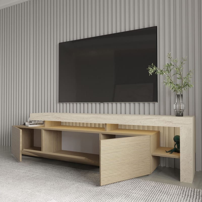 Jurukovo TV-taso 192x53x37 cm - Travertiini, lämmin tammi - Huonekalut - TV- & Mediakalusteet - Tv taso & Mediataso