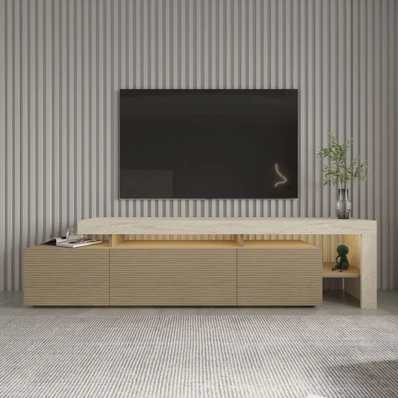 Jurukovo TV-taso 192x53x37 cm - Travertiini, lämmin tammi - Huonekalut - TV- & Mediakalusteet - Tv taso & Mediataso