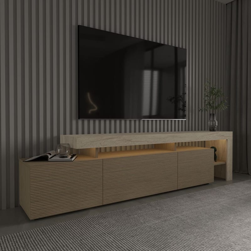 Jurukovo TV-taso 192x53x37 cm - Travertiini, lämmin tammi - Huonekalut - TV- & Mediakalusteet - Tv taso & Mediataso