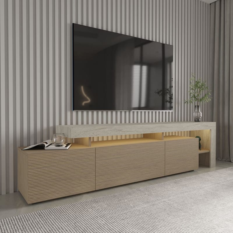 Jurukovo TV-taso 192x53x37 cm - Travertiini, lämmin tammi - Huonekalut - TV- & Mediakalusteet - Tv taso & Mediataso