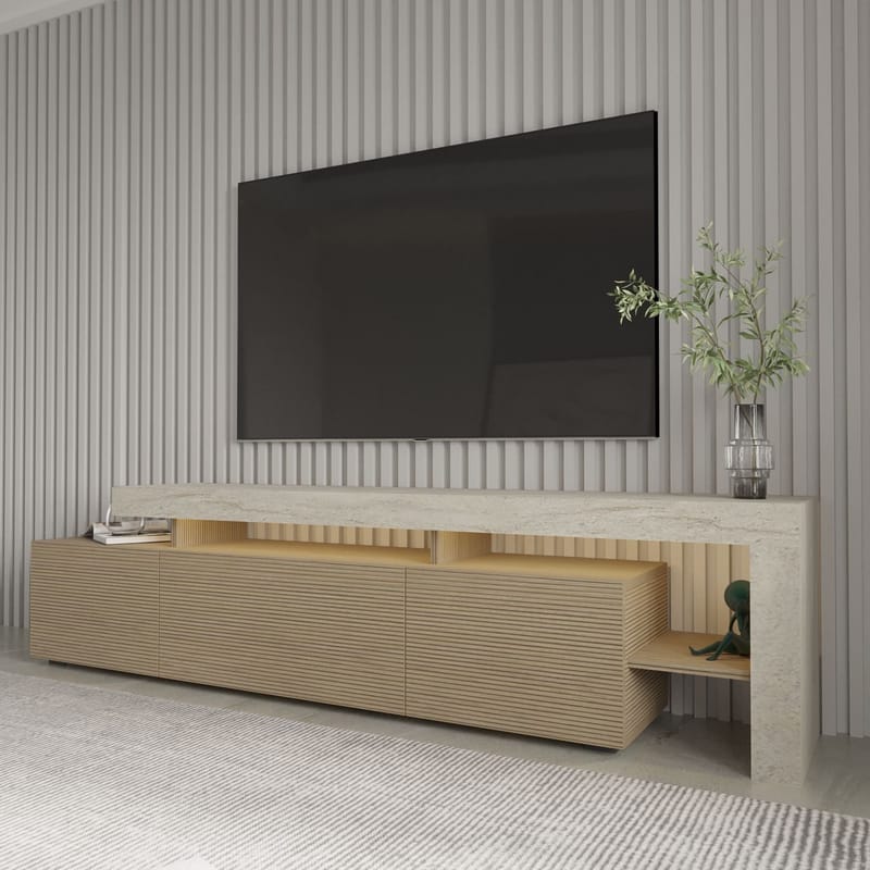 Jurukovo TV-taso 192x53x37 cm - Travertiini, lämmin tammi - Huonekalut - TV- & Mediakalusteet - Tv taso & Mediataso