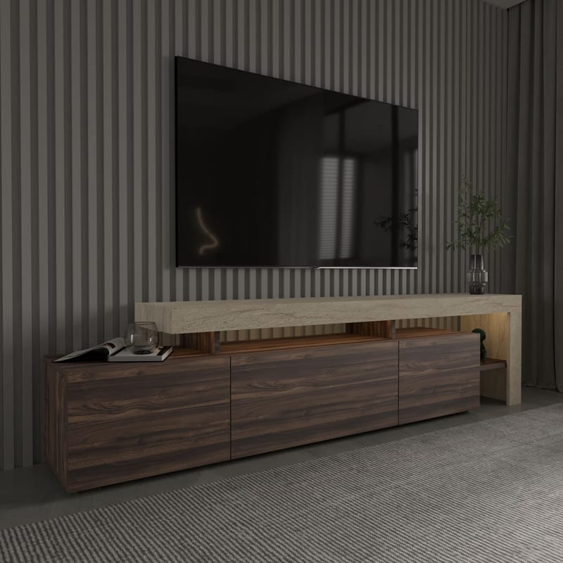 Jurukovo TV-taso 192x53x37 cm - Travertiini, pähkinä - Huonekalut - TV- & Mediakalusteet - Tv taso & Mediataso